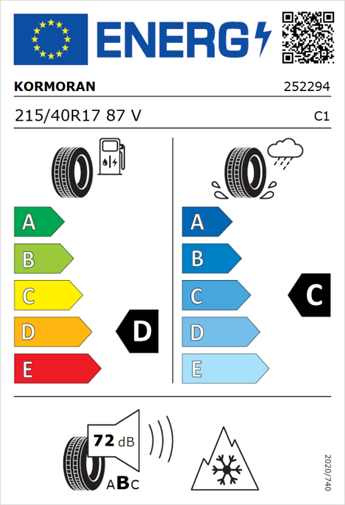 Tyre Label for Kormoran Snow 215/40R17 87V