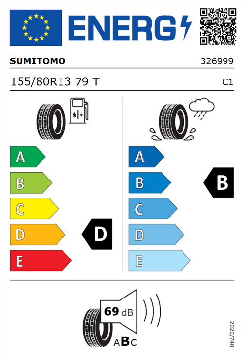 Tyre Label for Sumitomo BC100 155/80R13 79T