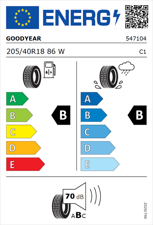 Tyre Label for Goodyear Eagle F1 Asymmetric 3 205/40R18 86W