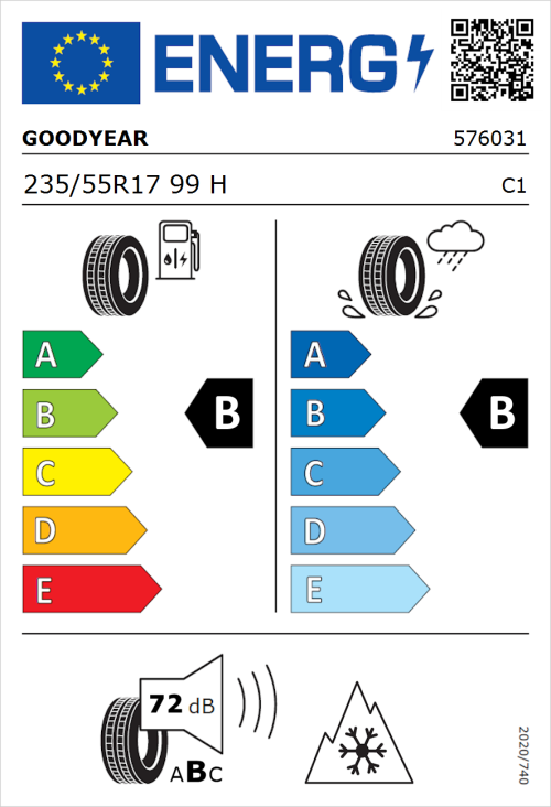Tyre Label for Goodyear Vector 4Seasons Gen-3 235/55R17 99H