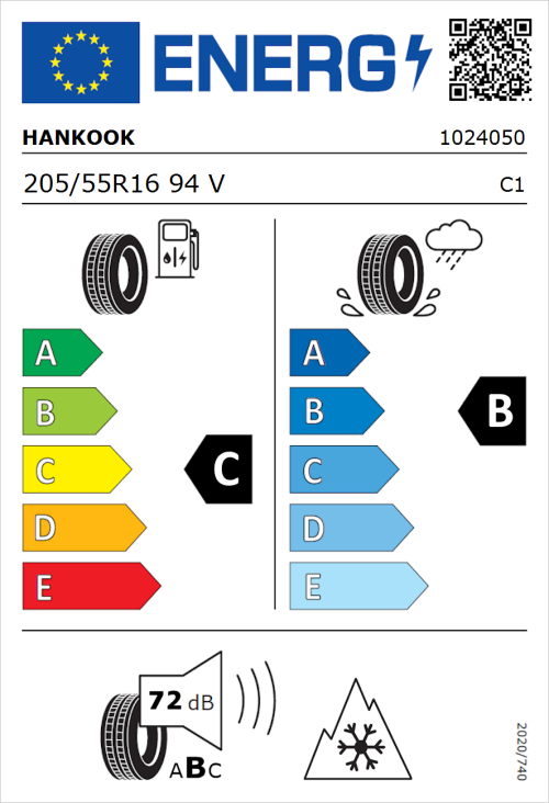 Tyre Label for Hankook Kinergy 4S 2 H750 205/55R16 94V
