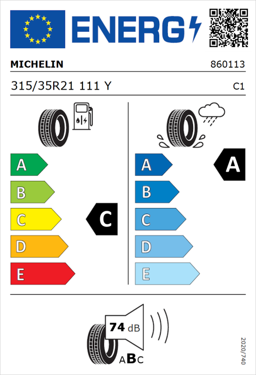 Tyre Label for Michelin Pilot Sport 4 SUV 315/35R21 111Y