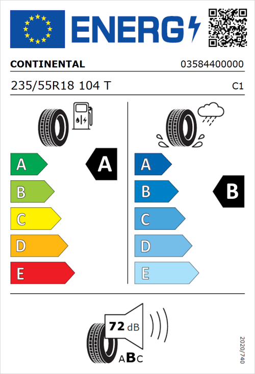 Tyre Label for Continental EcoContact 6 SSR 235/55R18 104T