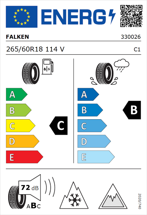 Tyre Label for Falken Eurowinter HS01 SUV 265/60R18 114V