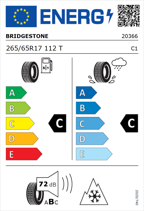 Tyre Label for Bridgestone Dueler A/T002 265/65R17 112T