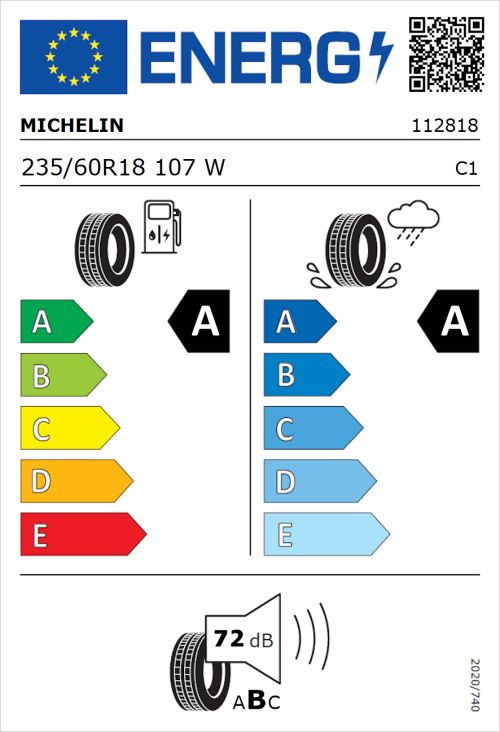 Tyre Label for Michelin Pilot Sport 4 SUV 235/60R18 107W