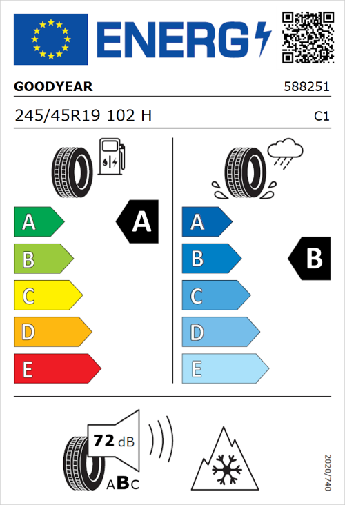 Tyre Label for Goodyear Vector 4Seasons Gen-3 245/45R19 102H