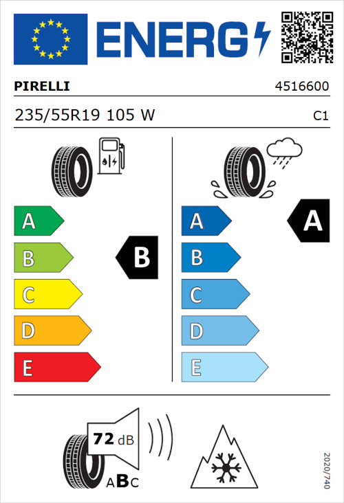 Tyre Label for Pirelli Scorpion All Season SF3 235/55R19 105W