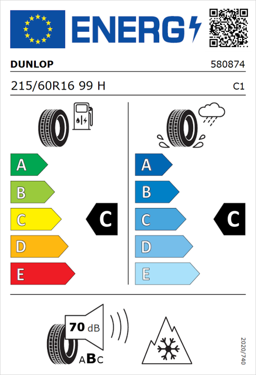 Tyre Label for Dunlop Winter 215/60R16 99H