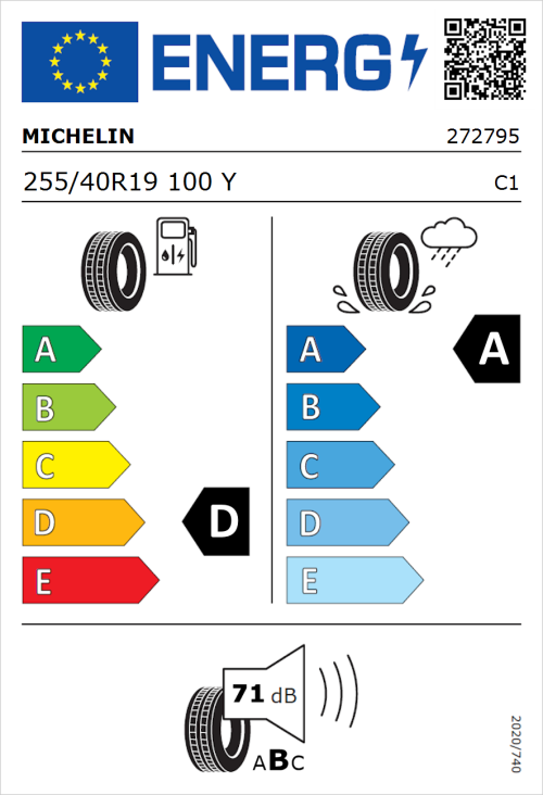 Tyre Label for Michelin Pilot Sport 3 255/40R19 100Y