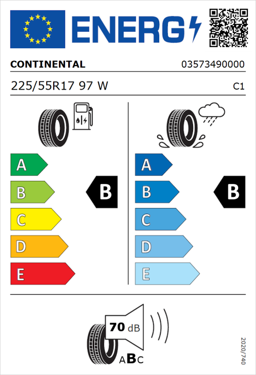 Tyre Label for Continental ContiPremiumContact 5 225/55R17 97W